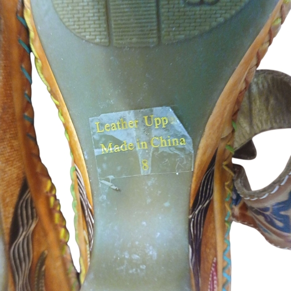 Elite Navajo Painted Leather Sandaks Bohemian Mosaic Open-Toe Mules Size 8 - Picture 9 of 11